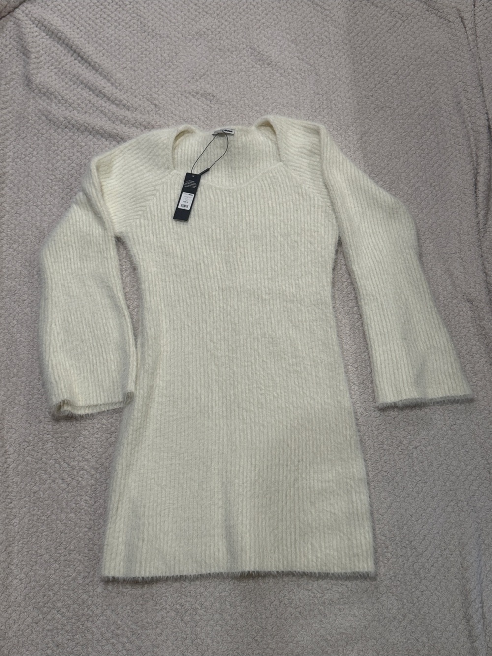 Fashion Nova Cream Ribbed Long-Sleeve Knit Dress
